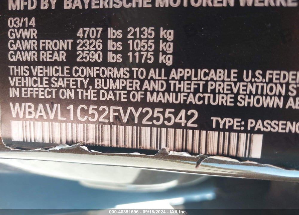 2015 BMW X1 XDRIVE28I VIN: WBAVL1C52FVY25542