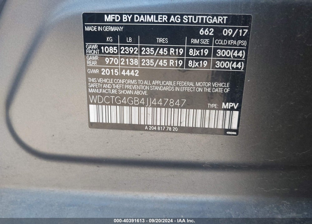 2018 MERCEDES-BENZ GLA 250 4MATIC VIN: WDCTG4GB4JJ447847