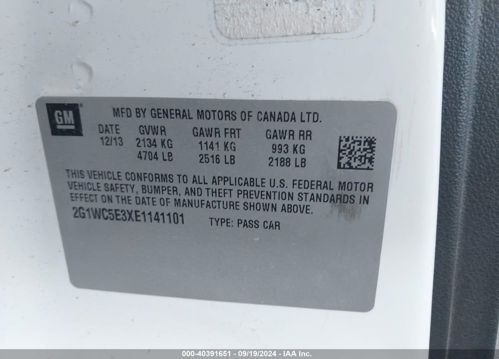 2014 CHEVROLET IMPALA LIMITED VIN: 2G1WC5E3XE1141101