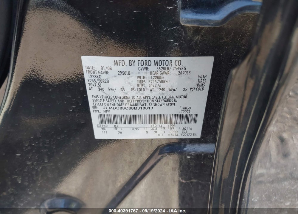 2008 LINCOLN MKX VIN: 2LMDU88C88BJ18813