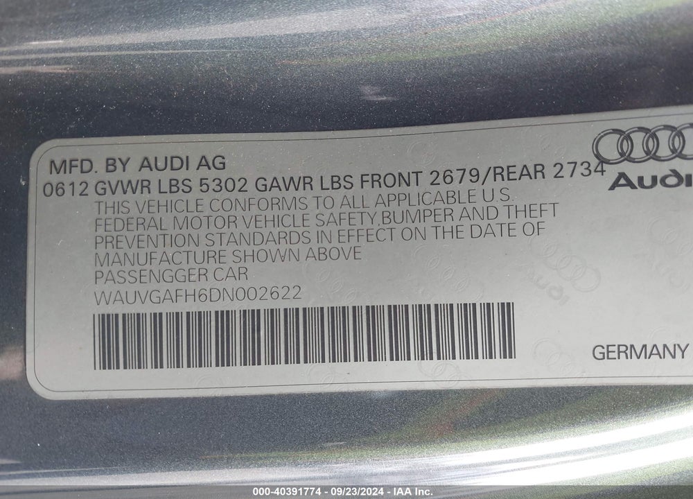 2013 AUDI S5 3.0T PREMIUM PLUS VIN: WAUVGAFH6DN002622