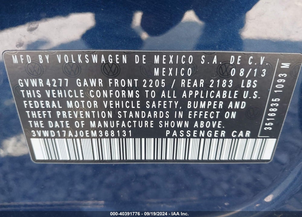 2014 VOLKSWAGEN JETTA 1.8T SE VIN: 3VWD17AJ0EM368131
