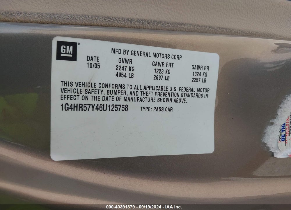 2006 BUICK LUCERNE CXL VIN: 1G4HR57Y46U125758