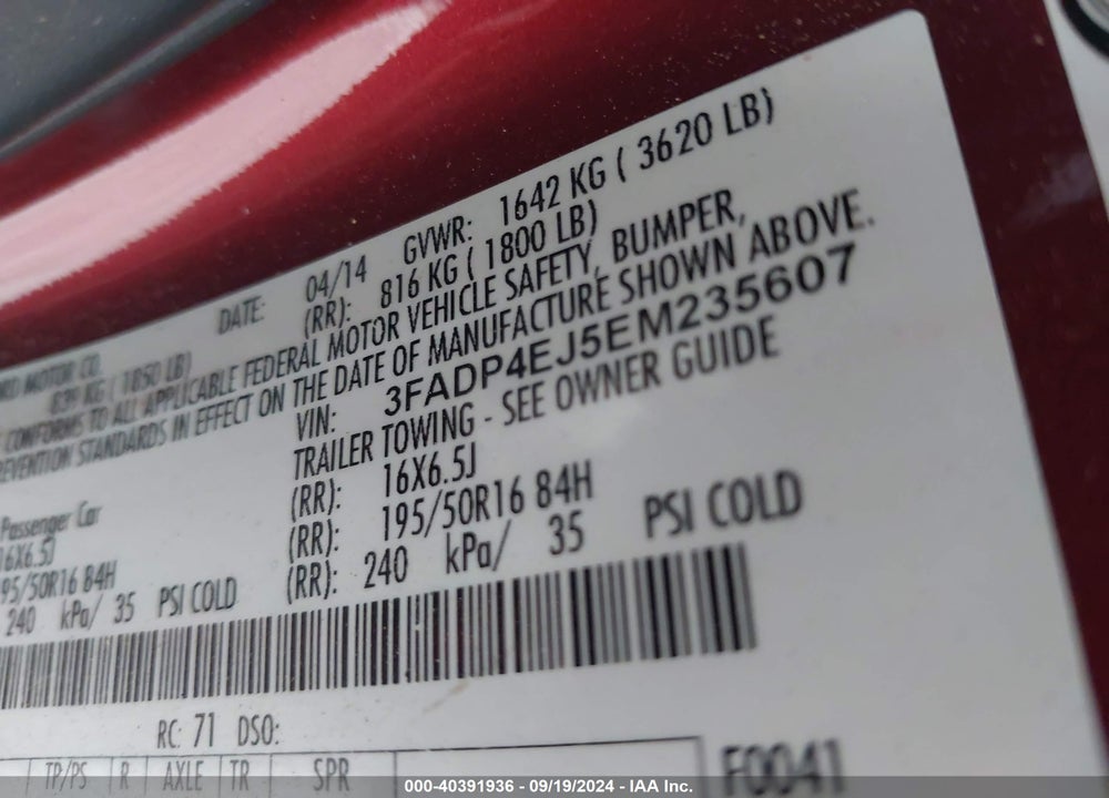 2014 FORD FIESTA SE VIN: 3FADP4EJ5EM235607