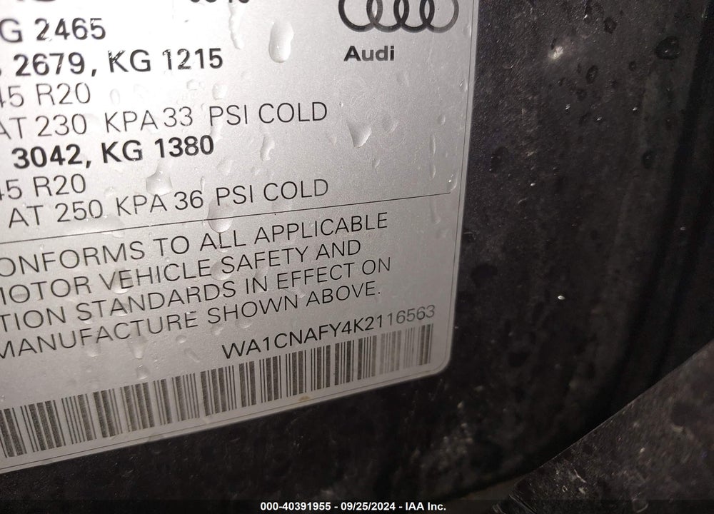 2019 AUDI Q5 45 PREMIUM VIN: WA1CNAFY4K2116563