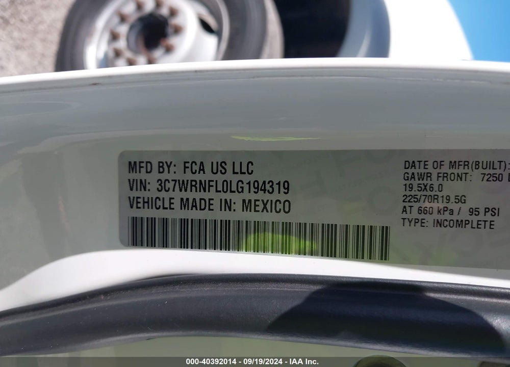 2020 RAM 5500 VIN: 3C7WRNFL0LG194319