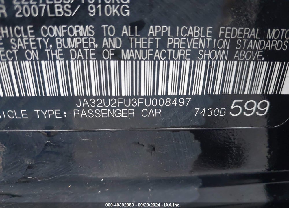 2015 MITSUBISHI LANCER ES VIN: JA32U2FU3FU008497