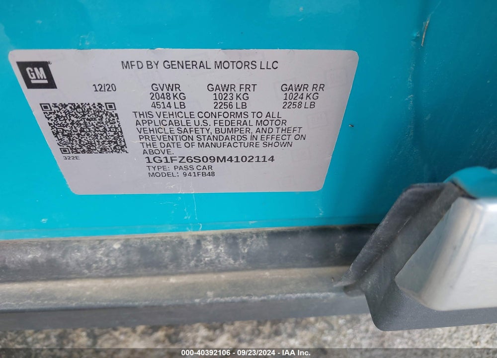 2021 CHEVROLET BOLT EV FWD PREMIER VIN: 1G1FZ6S09M4102114