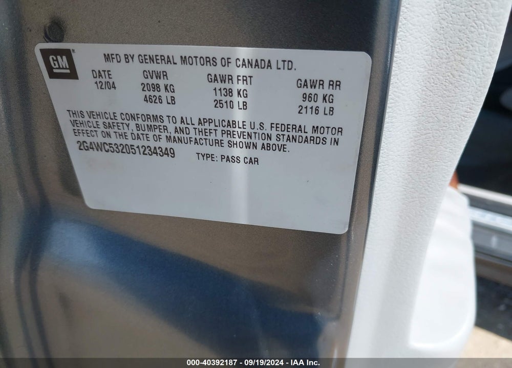 2005 BUICK LACROSSE CX VIN: 2G4WC532051234349