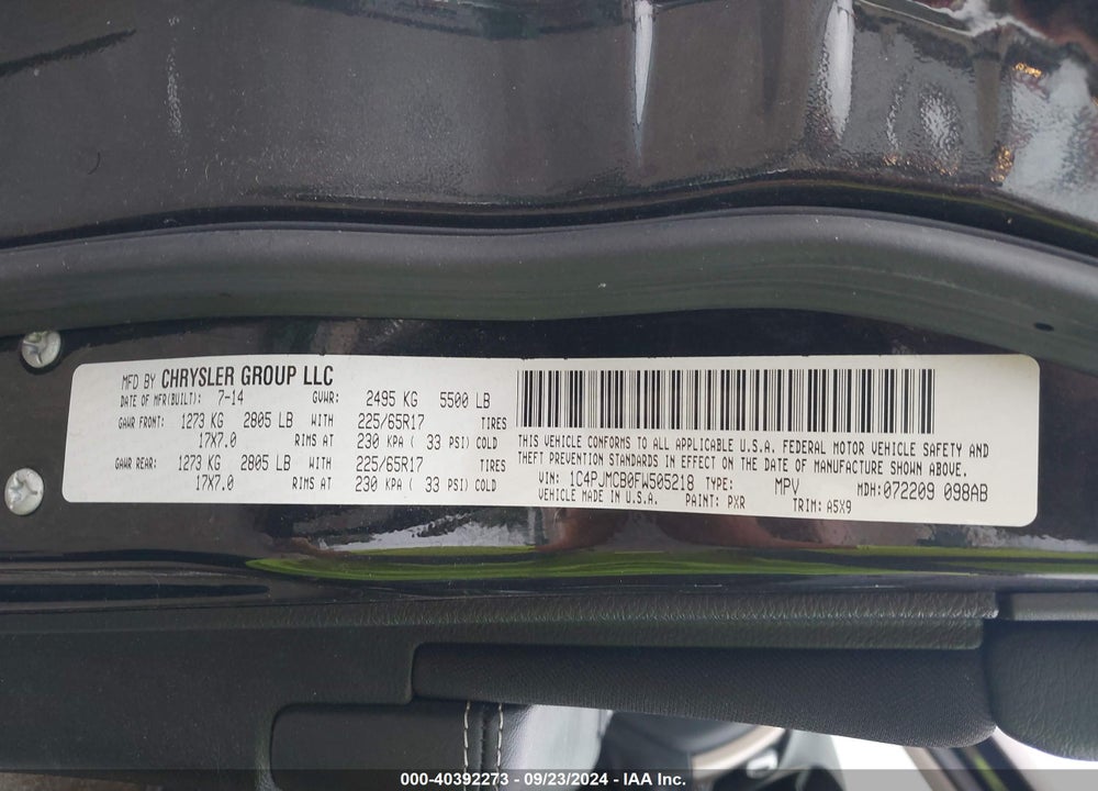 2015 JEEP CHEROKEE LATITUDE VIN: 1C4PJMCB0FW505218