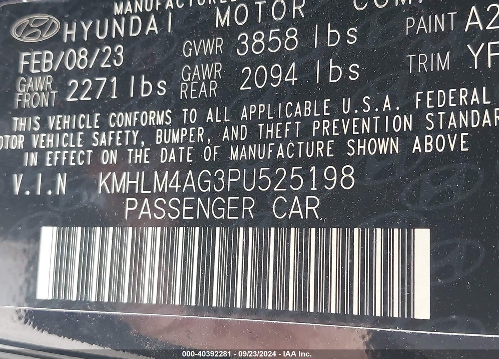 2023 HYUNDAI ELANTRA SEL VIN: KMHLM4AG3PU525198