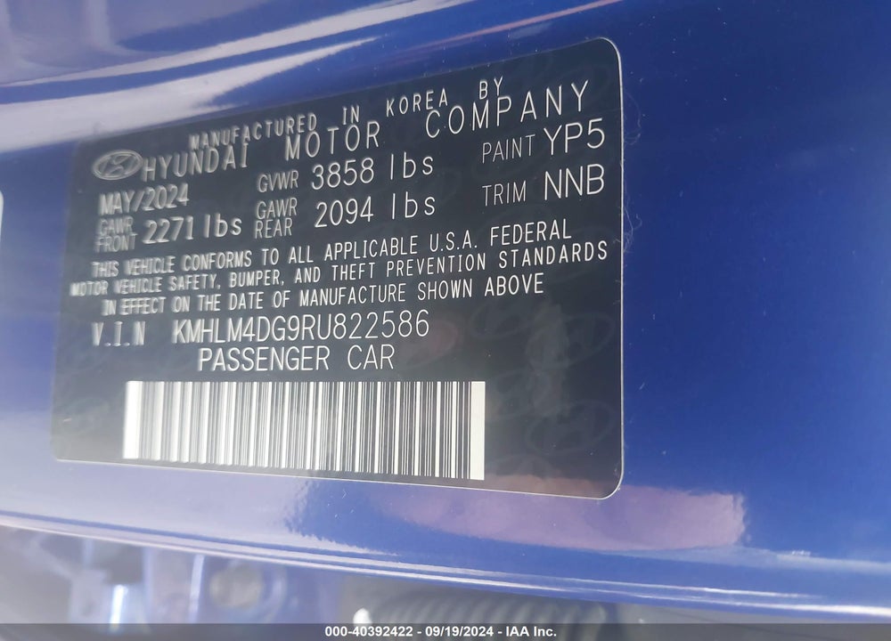 2024 HYUNDAI ELANTRA SEL VIN: KMHLM4DG9RU822586