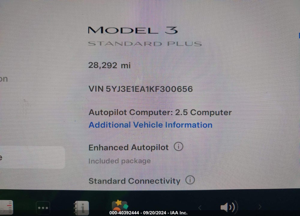 2019 TESLA MODEL 3 LONG RANGE/MID RANGE/STANDARD RANGE/STANDARD RANGE PLUS VIN: 5YJ3E1EA1KF300656