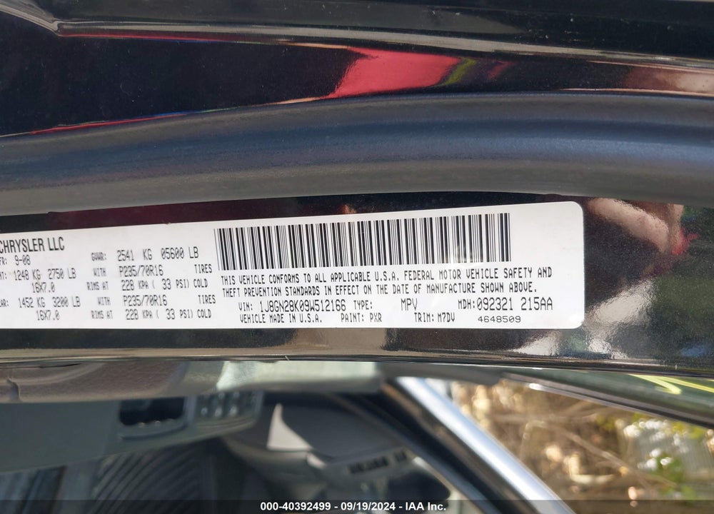 2009 JEEP LIBERTY SPORT VIN: 1J8GN28K09W512166