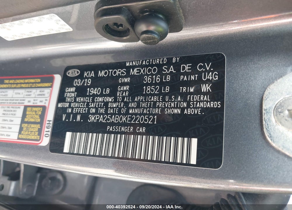 2019 KIA RIO 5-DOOR S VIN: 3KPA25AB0KE220521