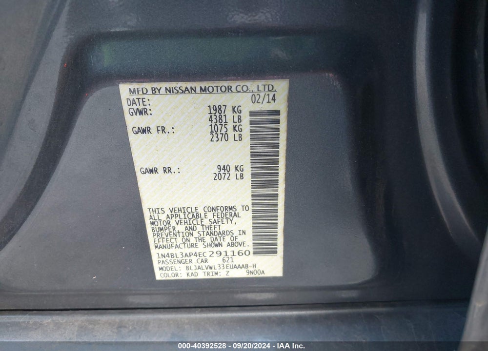 2014 NISSAN ALTIMA 3.5 SL VIN: 1N4BL3AP4EC291160