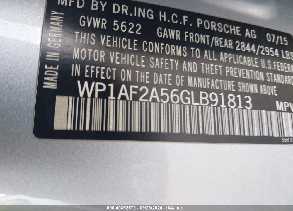 2016 PORSCHE MACAN TURBO VIN: WP1AF2A56GLB91813