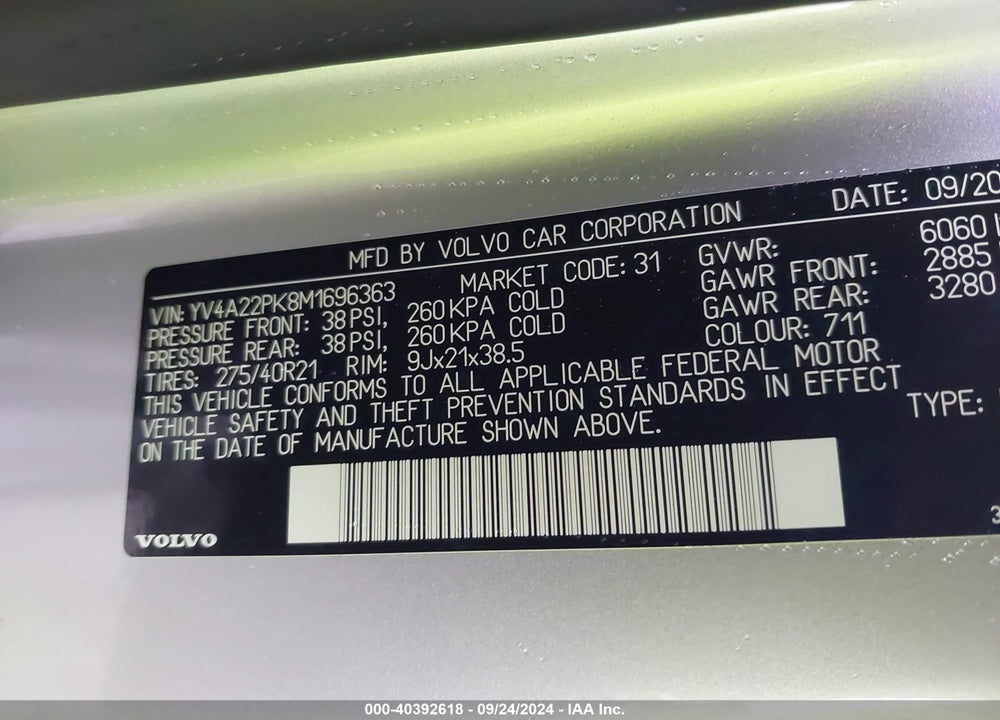 2021 VOLVO XC90 T6 MOMENTUM 7 PASSENGER VIN: YV4A22PK8M1696363