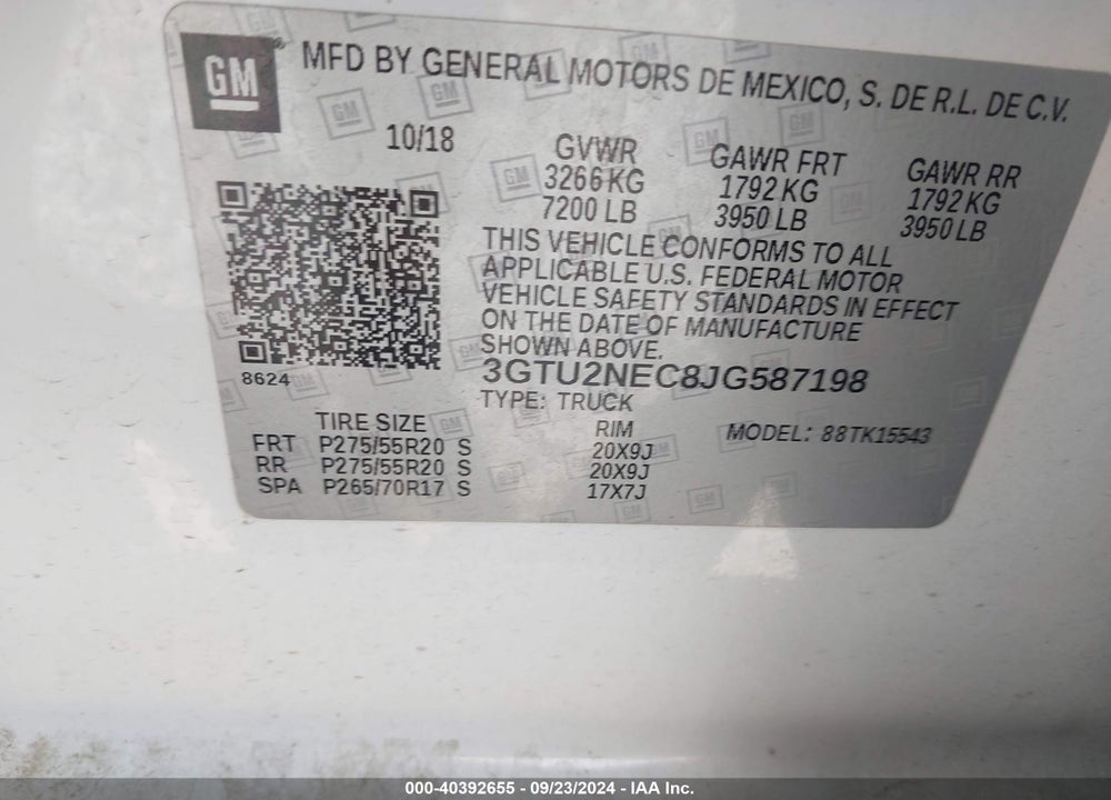 2018 GMC SIERRA 1500 SLT VIN: 3GTU2NEC8JG587198