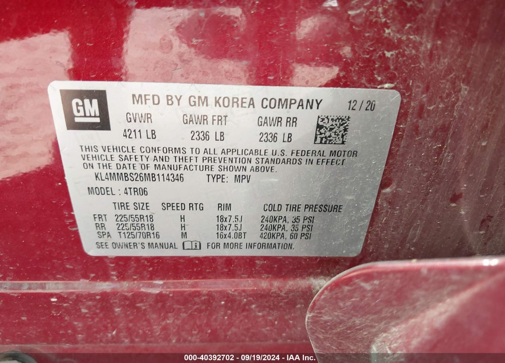 2021 BUICK ENCORE GX FWD PREFERRED VIN: KL4MMBS26MB114346