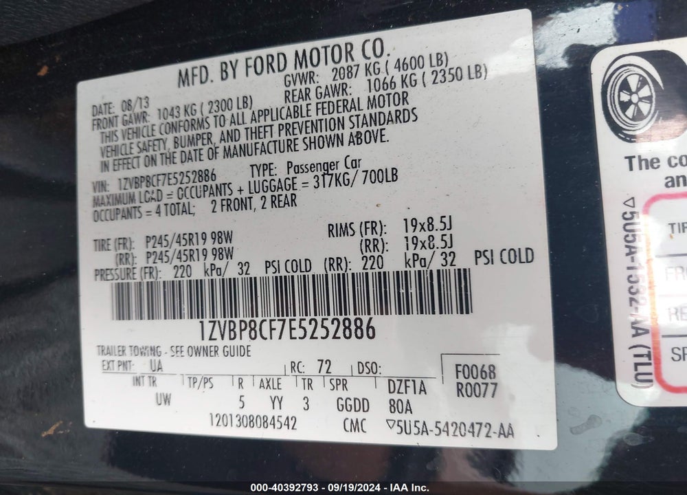 2014 FORD MUSTANG GT VIN: 1ZVBP8CF7E5252886