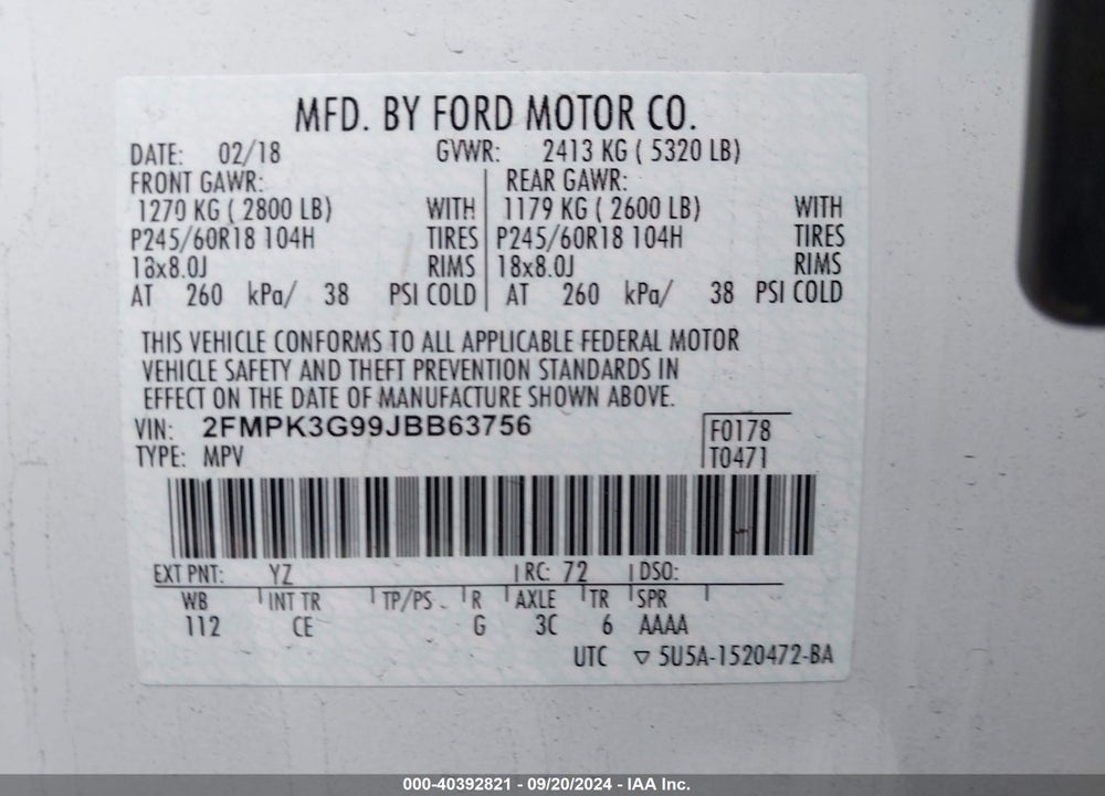 2018 FORD EDGE SE VIN: 2FMPK3G99JBB63756