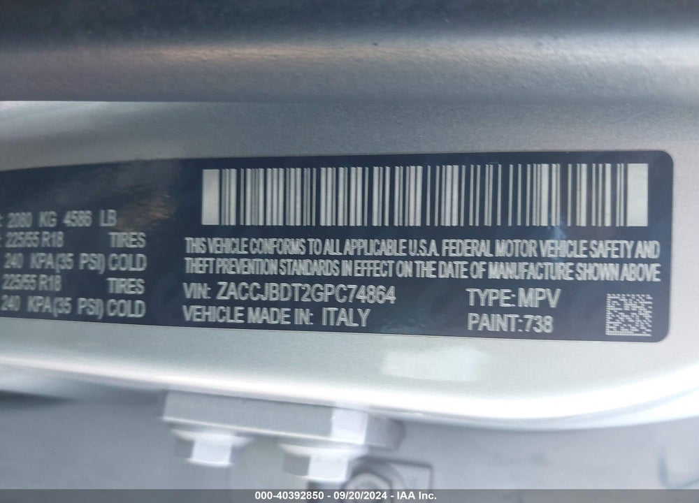 2016 JEEP RENEGADE LIMITED VIN: ZACCJBDT2GPC74864