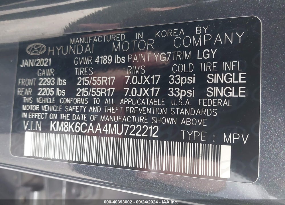 2021 HYUNDAI KONA SEL PLUS VIN: KM8K6CAA4MU722212