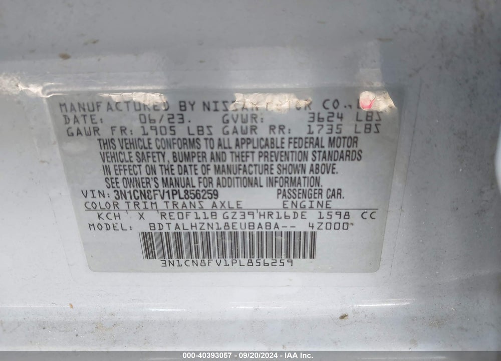 2023 NISSAN VERSA 1.6 SR XTRONIC CVT VIN: 3N1CN8FV1PL856259
