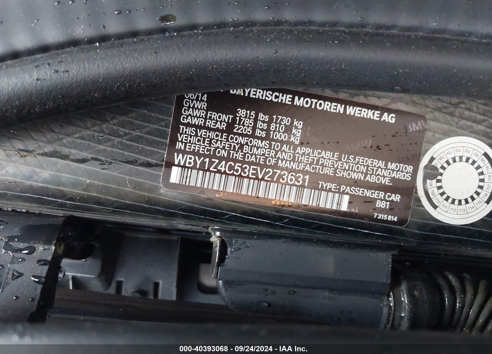 2014 BMW I3 BASE W/RANGE EXTENDER VIN: WBY1Z4C53EV273631