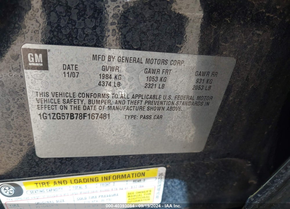 2008 CHEVROLET MALIBU LS VIN: 1G1ZG57B78F167481