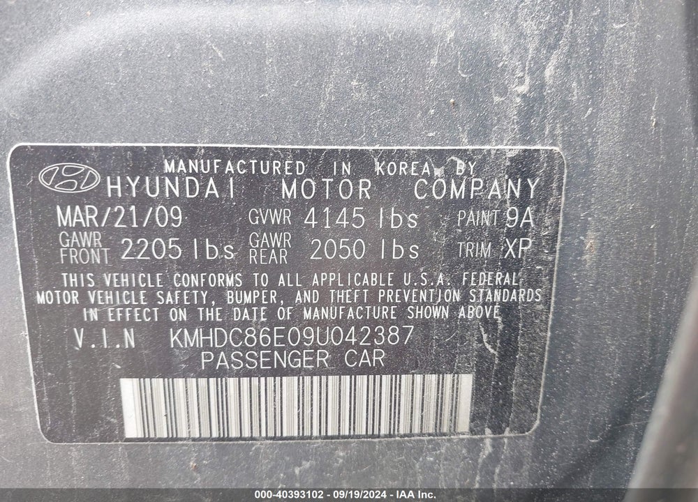 2009 HYUNDAI ELANTRA TOURING VIN: KMHDC86E09U042387