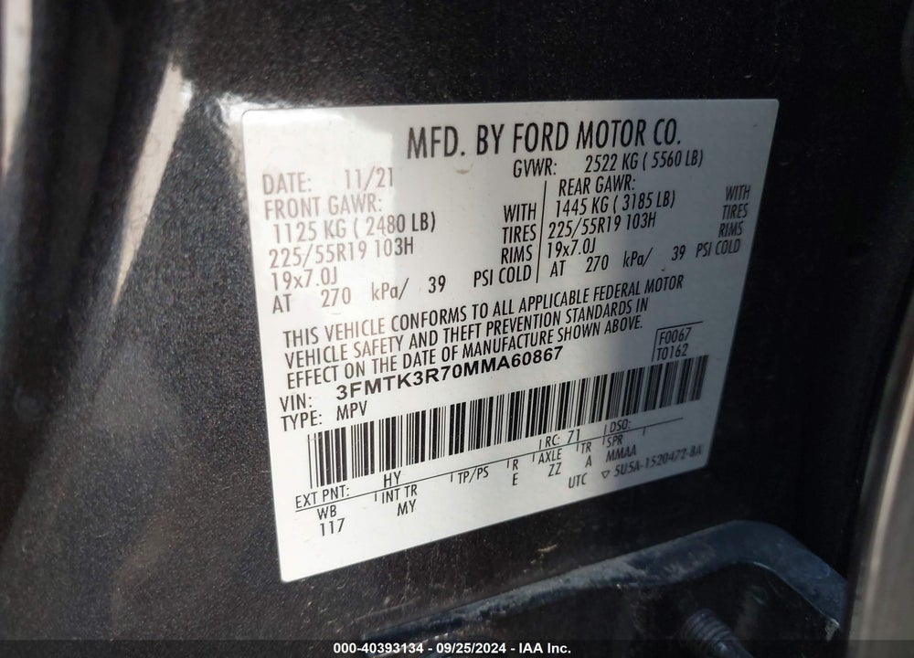 2021 FORD MUSTANG MACH-E PREMIUM VIN: 3FMTK3R70MMA60867
