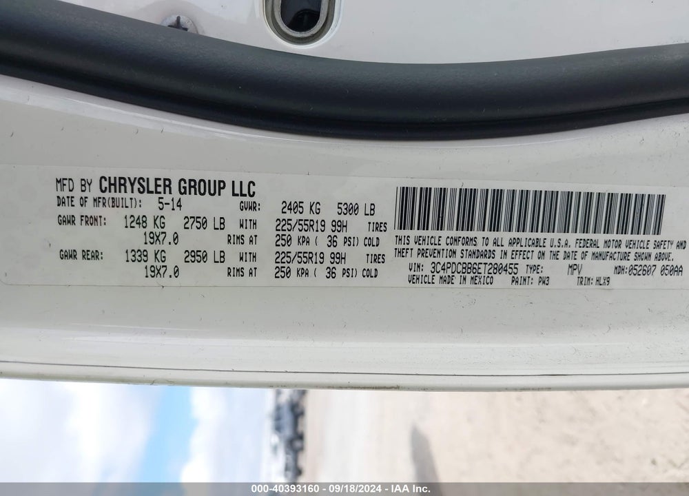 2014 DODGE JOURNEY SXT VIN: 3C4PDCBB6ET280455