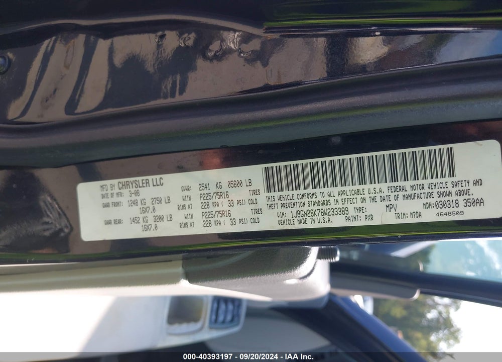 2008 JEEP LIBERTY SPORT VIN: 1J8GN28K78W233389