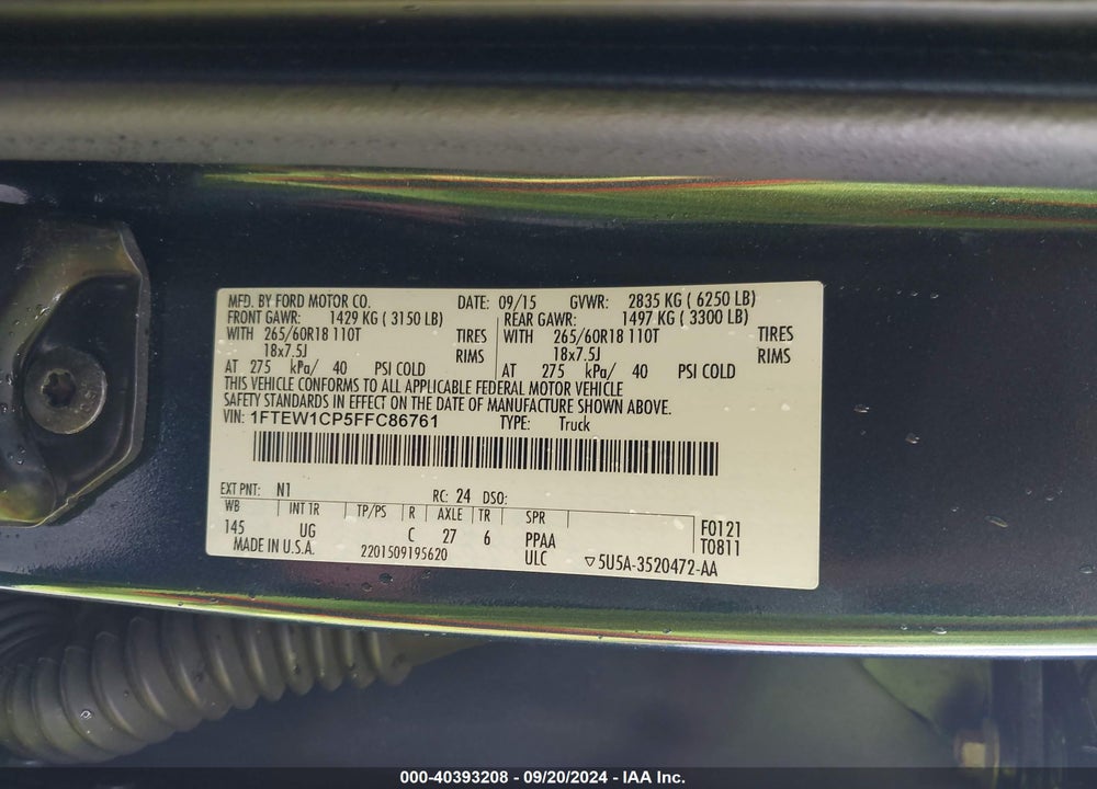 2015 FORD F-150 XLT VIN: 1FTEW1CP5FFC86761
