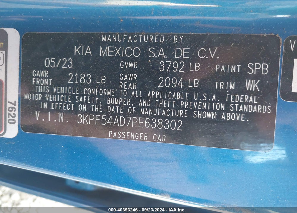 2023 KIA FORTE GT LINE VIN: 3KPF54AD7PE638302