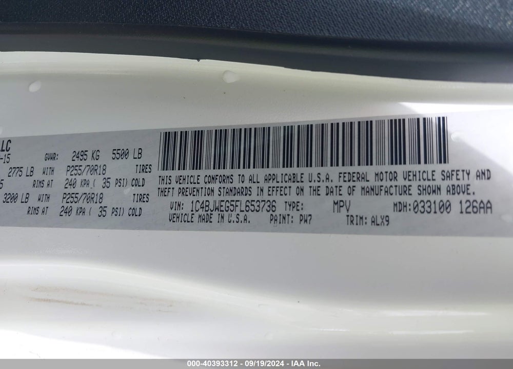 2015 JEEP WRANGLER UNLIMITED SAHARA VIN: 1C4BJWEG5FL653736