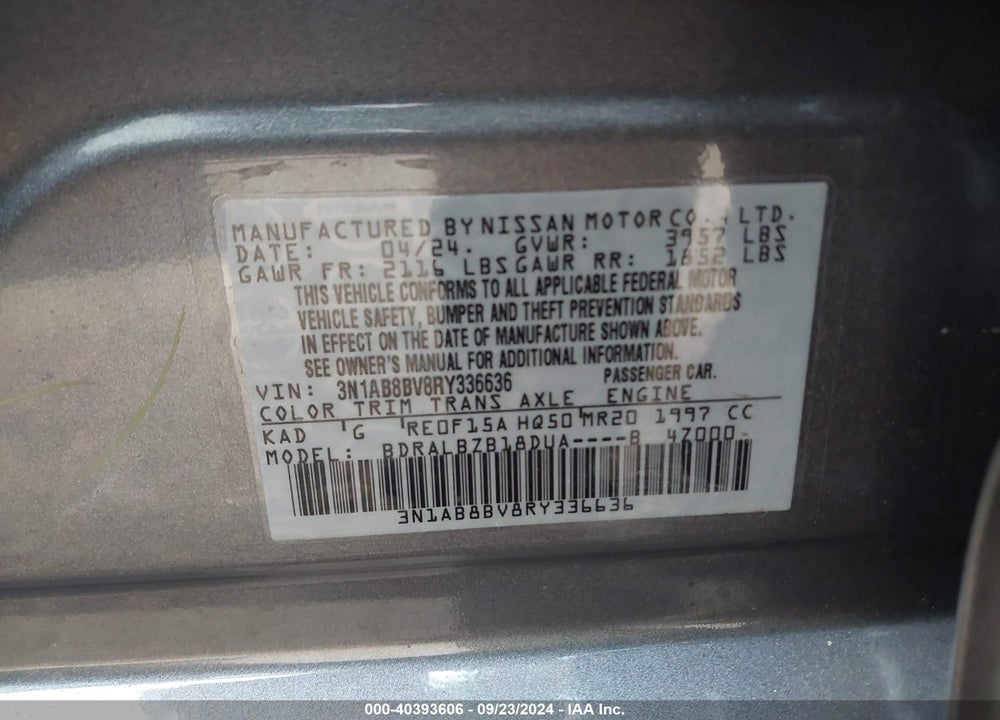 2024 NISSAN SENTRA S XTRONIC CVT VIN: 3N1AB8BV8RY336636