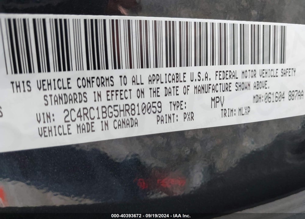 2017 CHRYSLER PACIFICA TOURING L VIN: 2C4RC1BG5HR810059