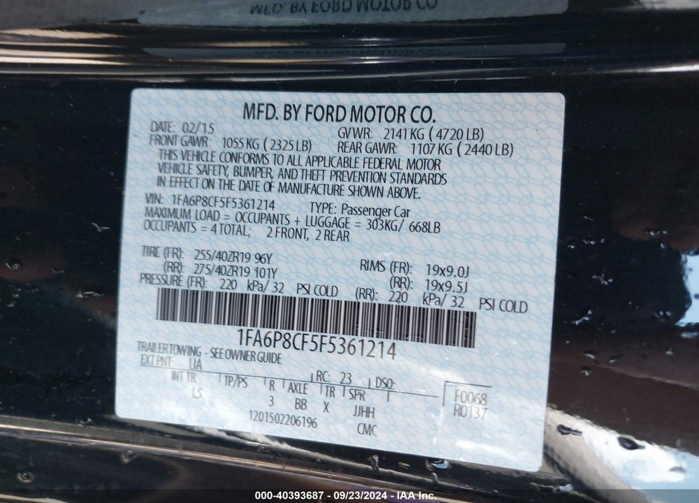 2015 FORD MUSTANG GT PREMIUM VIN: 1FA6P8CF5F5361214