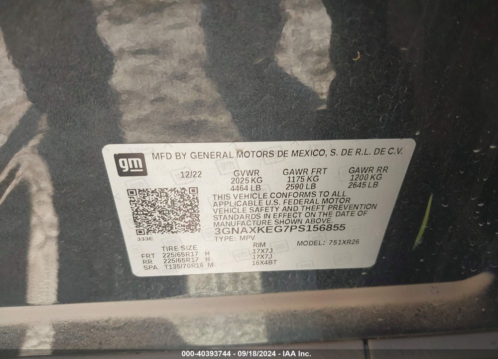 2023 CHEVROLET EQUINOX FWD LT VIN: 3GNAXKEG7PS156855