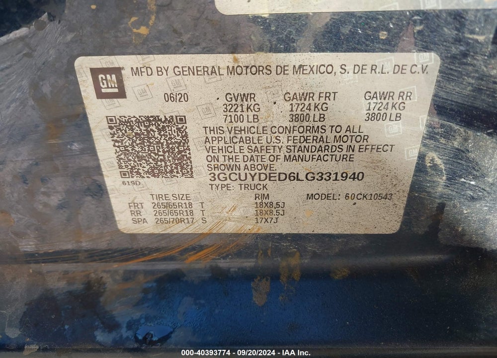 2020 CHEVROLET SILVERADO 1500 4WD SHORT BED LT VIN: 3GCUYDED6LG331940