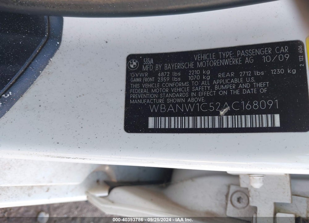 2010 BMW 535I VIN: WBANW1C52AC168091