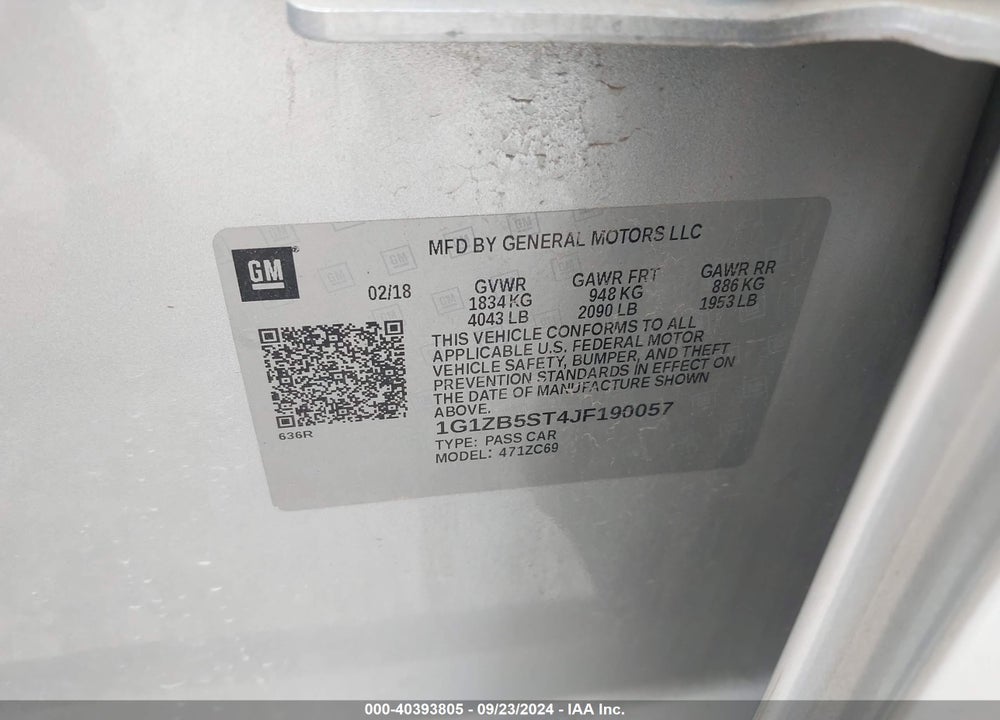 2018 CHEVROLET MALIBU 1LS VIN: 1G1ZB5ST4JF190057