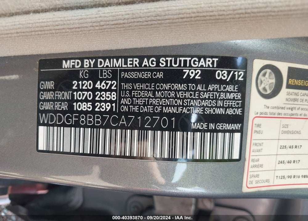 2012 MERCEDES-BENZ C 300 LUXURY 4MATIC/SPORT 4MATIC VIN: WDDGF8BB7CA712701