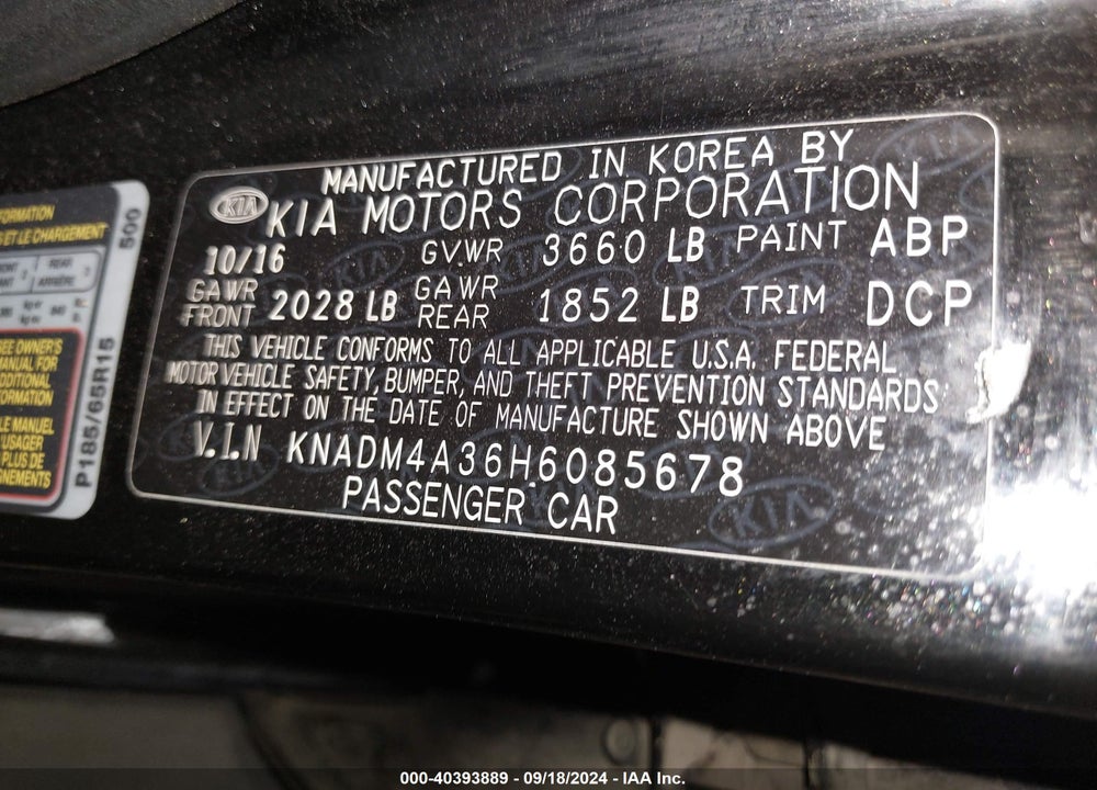 2017 KIA RIO LX VIN: KNADM4A36H6085678