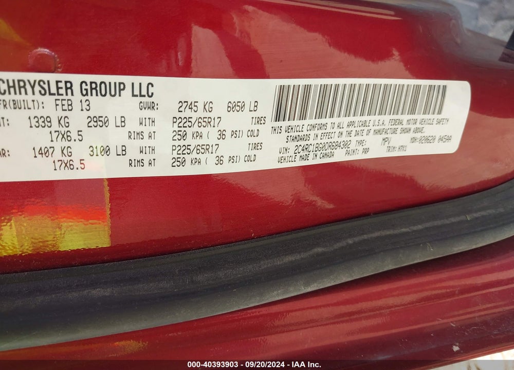 2013 CHRYSLER TOWN & COUNTRY TOURING VIN: 2C4RC1BG0DR684302