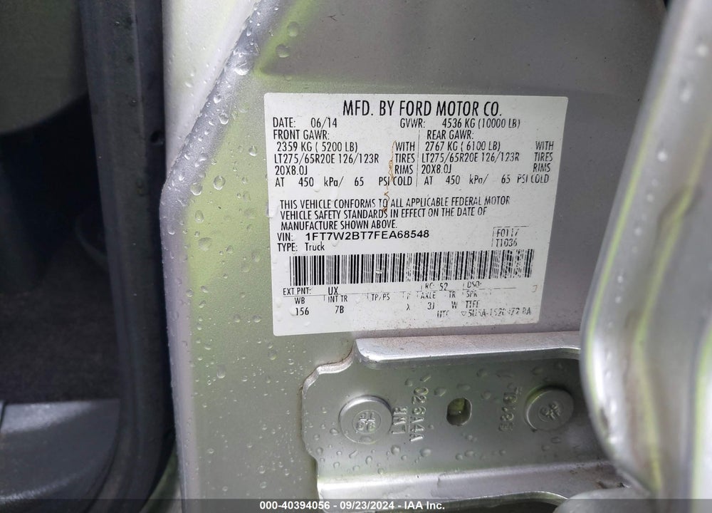 2015 FORD F-250 LARIAT VIN: 1FT7W2BT7FEA68548