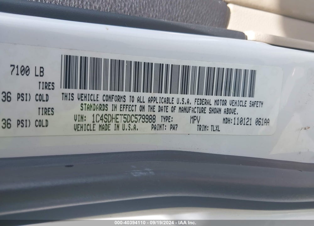2013 DODGE DURANGO CITADEL VIN: 1C4SDHET5DC579988
